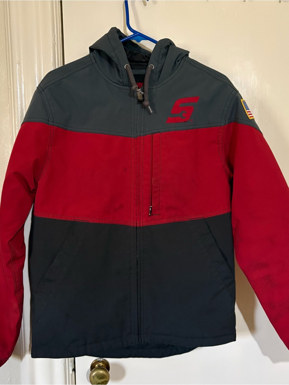 Men’s Snap On Red & Charcoal Hooded Jacket Small